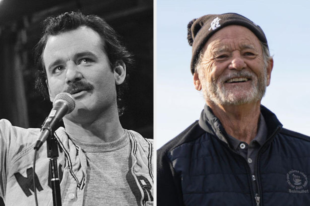 Two side-by-side images of an unidentified man: one at a microphone wearing a varsity jacket, the other in an outdoor setting wearing a beanie and jacket