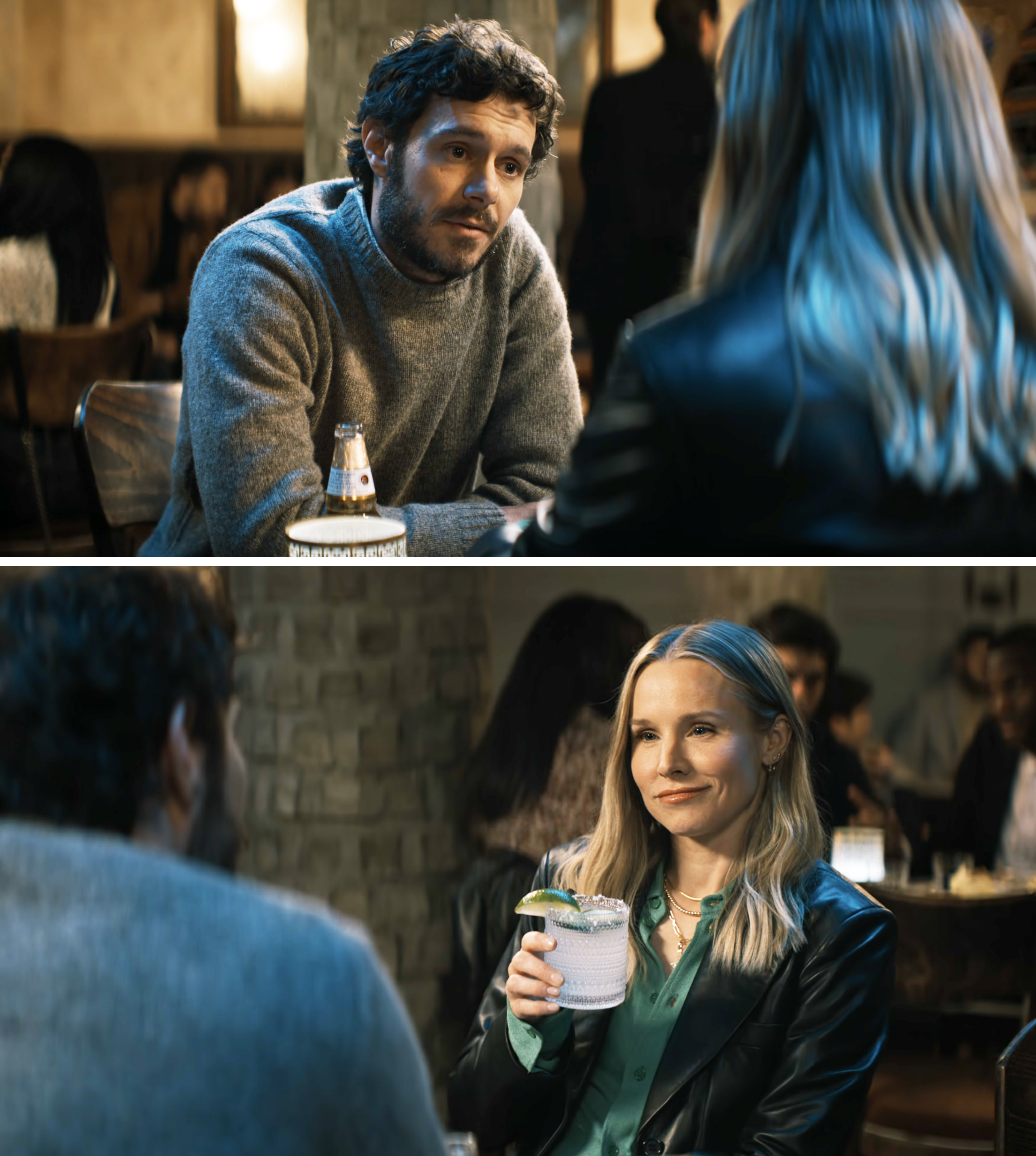 A scene from "Nobody Wants This" featuring Noah and Joanne out to dinner. They smile