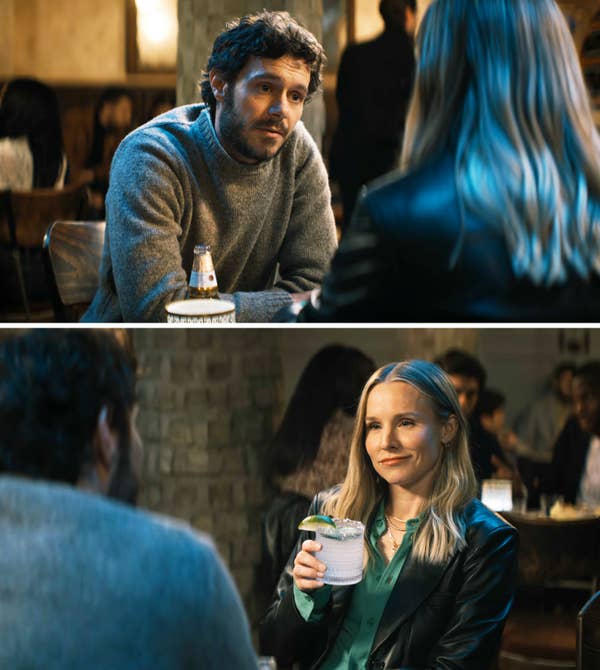 A scene from &quot;Nobody Wants This&quot; featuring Noah and Joanne out to dinner. They smile