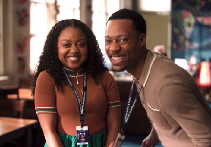 Quinta and Janine and Tyler James Williamson as Gregory smiling at the camera