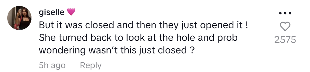 Social media comment by user &quot;giselle&quot; questioning why a closed hole was reopened