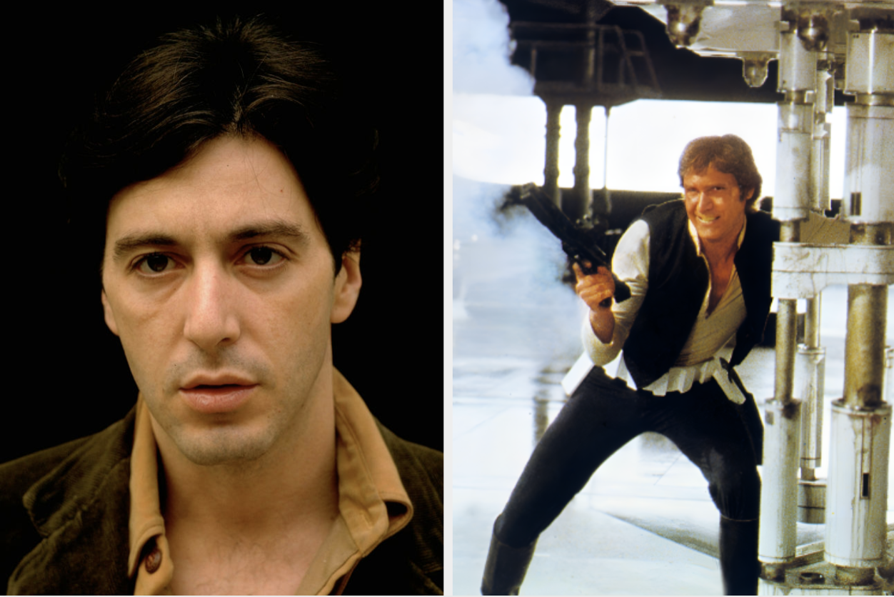 Image split: Left, a man in a suit looks serious. Right, a man wearing a vest holds a gun in an action pose