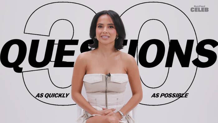 Becky G in a strapless outfit