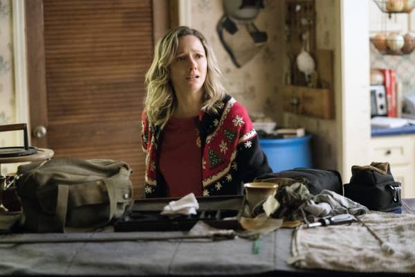 Judy Greer wearing a Christmas sweater in &quot;Halloween&quot;