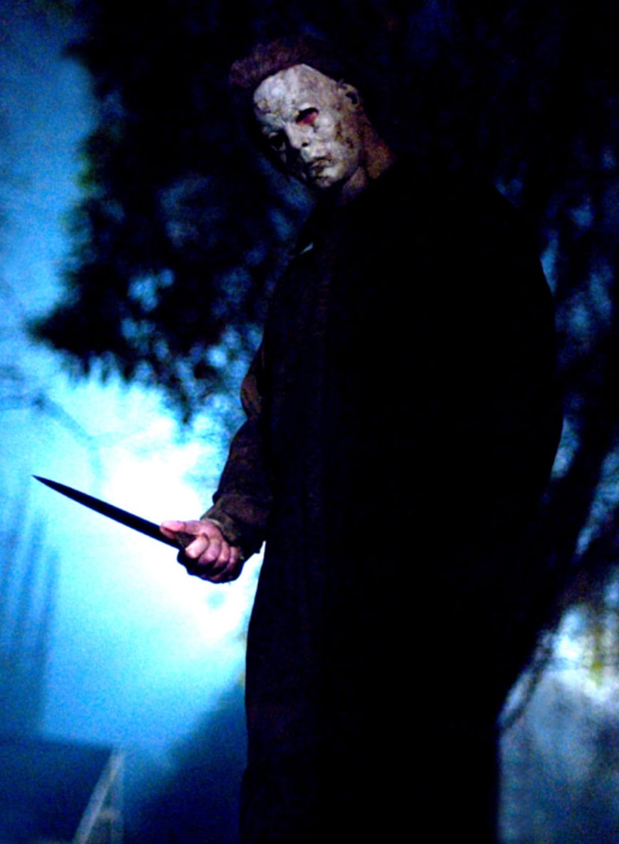Tyler Mane dressed as Michael Myers and holding a knife in "Halloween"