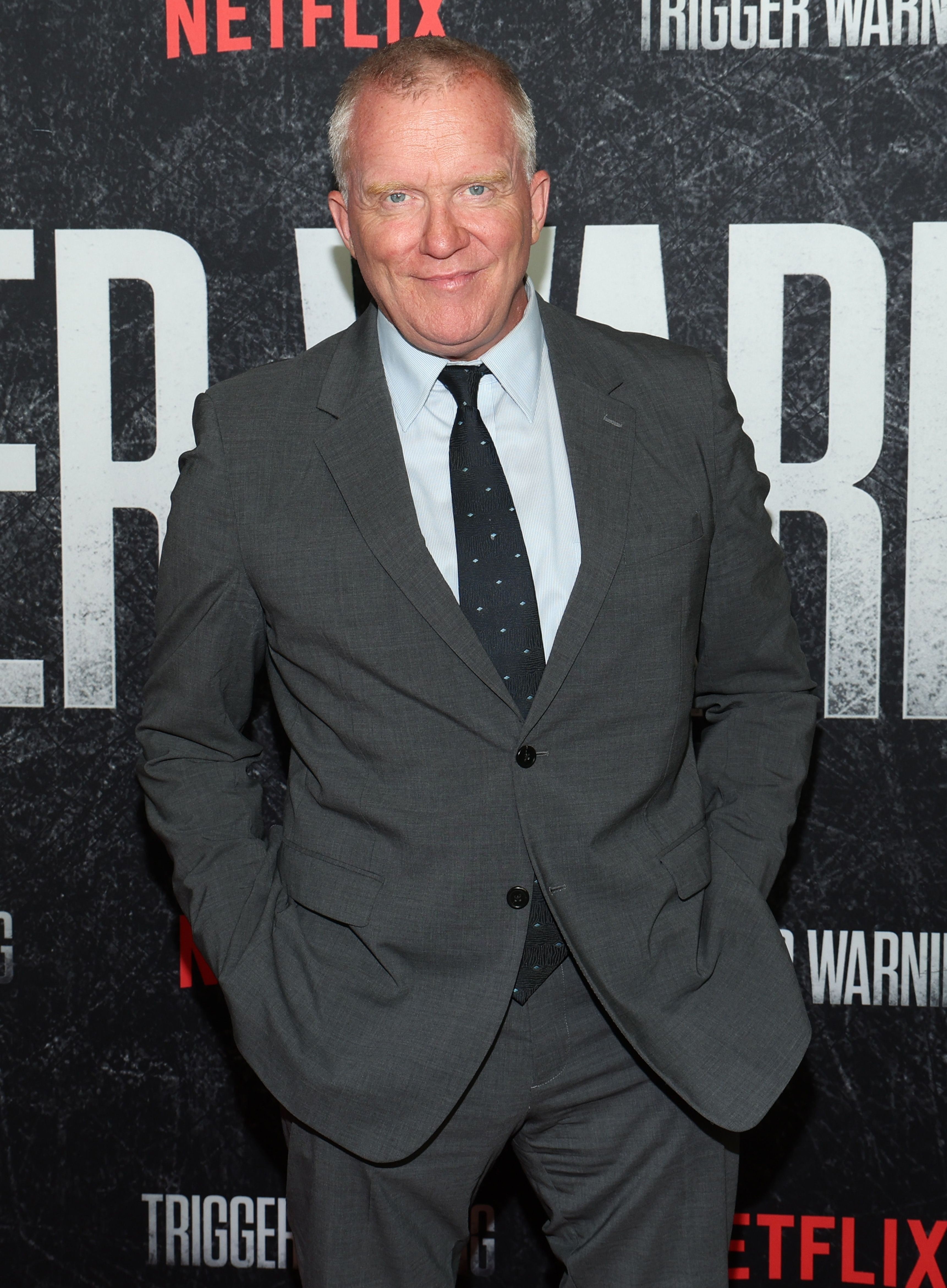 Anthony Michael Hall in a gray suit at the screening of "Trigger Warning"