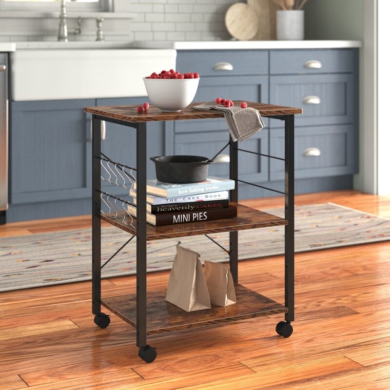 Microwave table with wheels sale