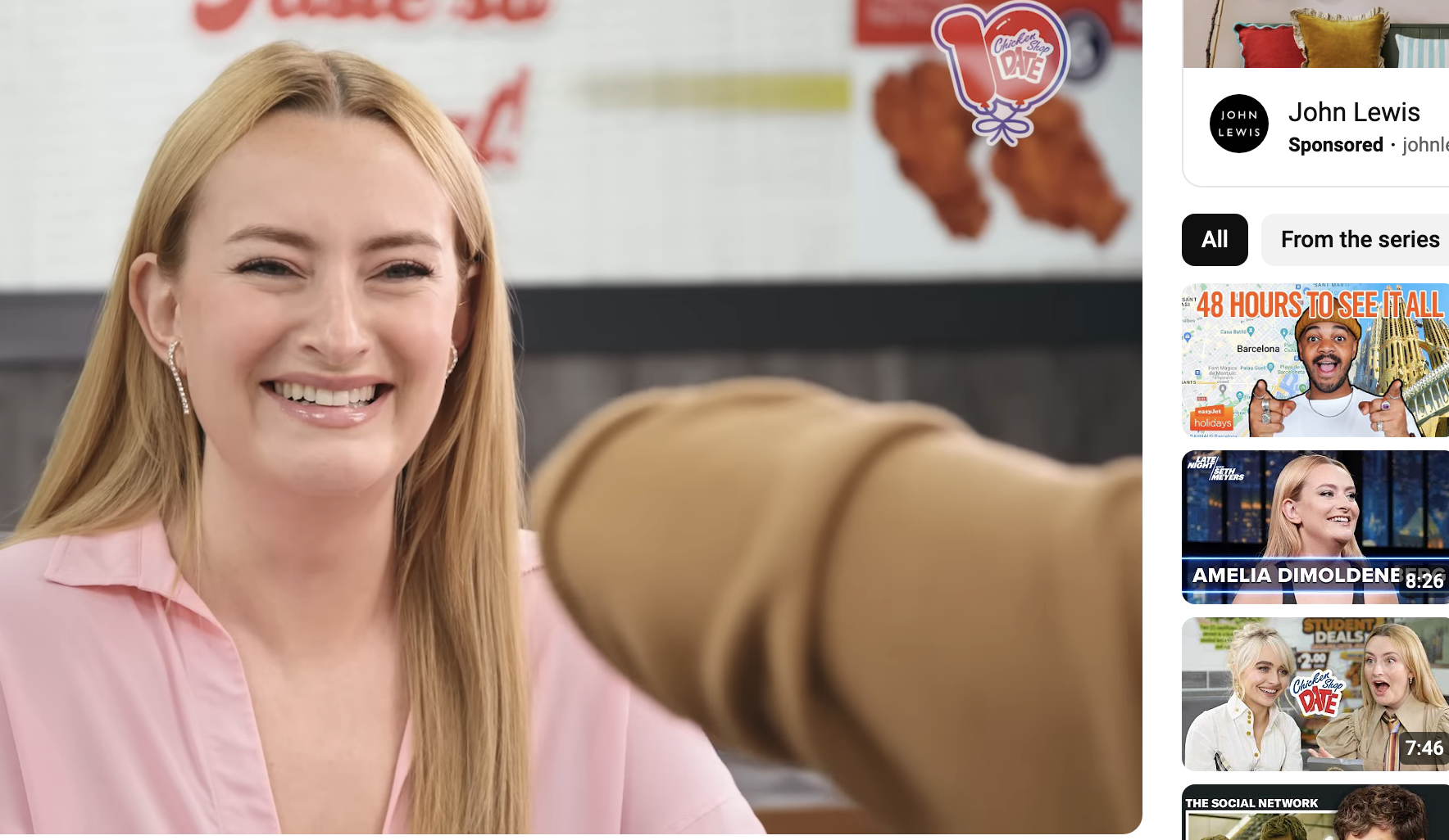 Amelia Dimoldenberg smiles during an interview for &quot;Chicken Shop Date.&quot; The video is trending with 6.2M views