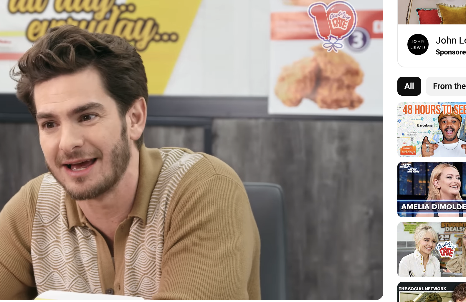 Andrew Garfield in an interview on &quot;Chicken Shop Date&quot; YouTube show with Amelia Dimoldenberg