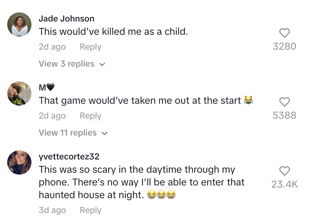 Social media comments discussing the props being scary