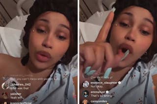 A person in a hospital gown appears concerned during a livestream, interacting with viewer comments