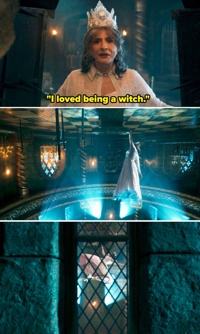 Fantasy character wearing a crown and cape in a mystical setting; scene appears to be from a fantasy TV or movie production