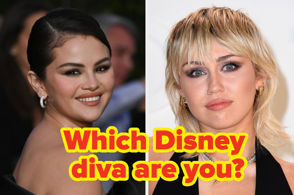 Selena Gomez and Miley Cyrus portraits with text: "Which Disney diva are you?"