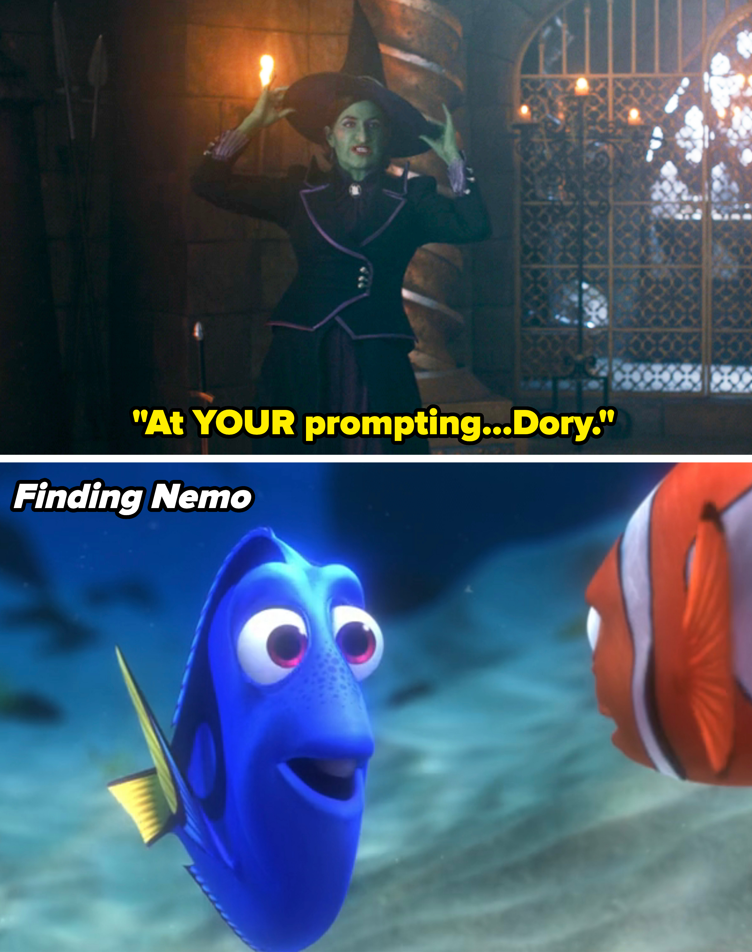 Agatha calling Lilia &quot;Dory&quot; vs Dory in a scene from &quot;Finding Nemo&quot; looking confused