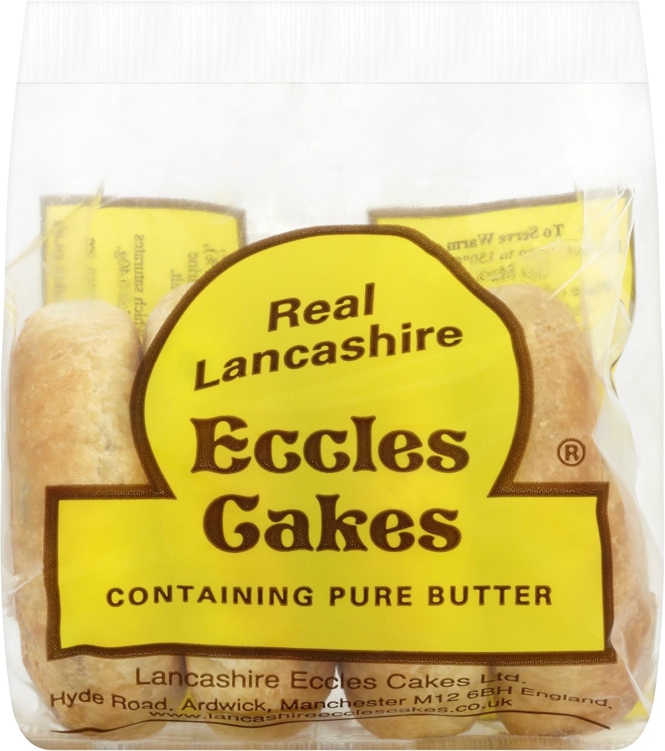 Package of Real Lancashire Eccles Cakes, containing pure butter