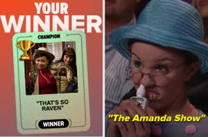 That's So Raven wins as champion over The Amanda Show in a TV competition. Image features trophy icon and nostalgic TV scenes