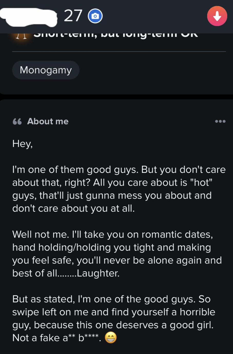 A substance   station  discusses being a "good guy" by contrasting against the stereotype of "hot guys" who don't care