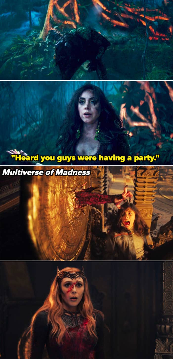 A scene from &quot;Agatha All Along&quot; showing Rio emerging from the ground vs a scene from &quot;Multiverse of Madness&quot; showing Wanda emerging
