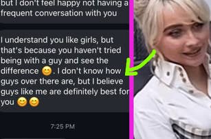 Man telling LGBTQ+ woman she should date him; Sabrina Carpenter