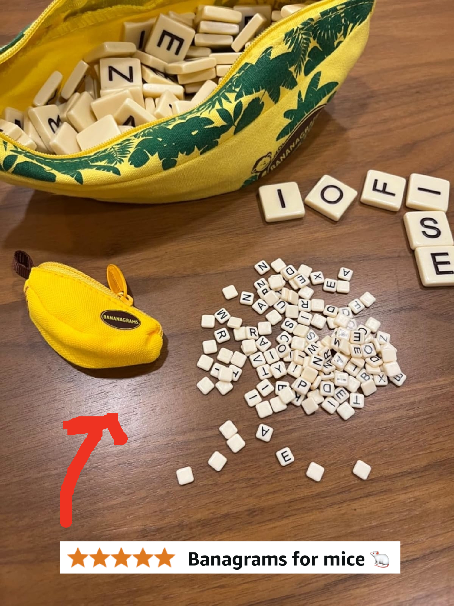 Mini and regular Bananagrams set side by side