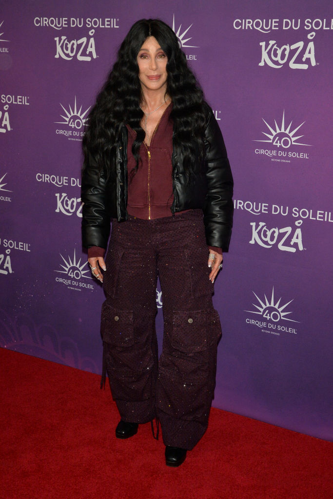 Cher on the red carpet in casual style: puffy jacket, wide-leg cargo pants