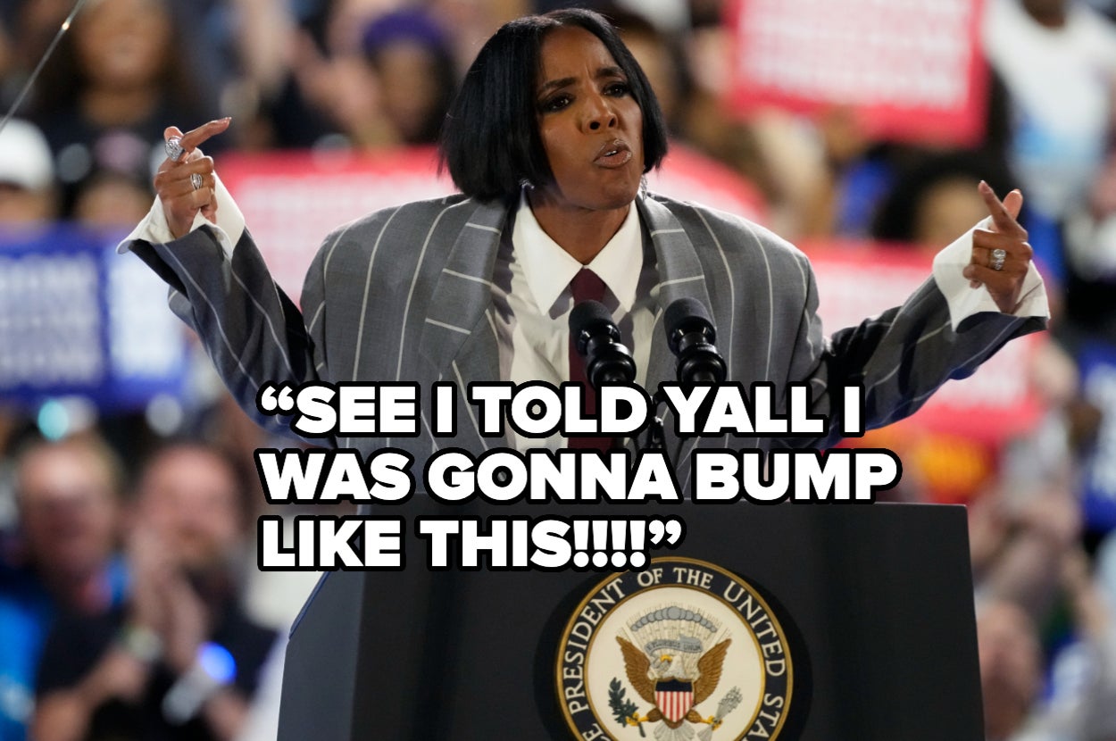 A person in a suit speaks energetically at a podium. Text over the image reads, "See I told yall I was gonna bump like this!!!!"
