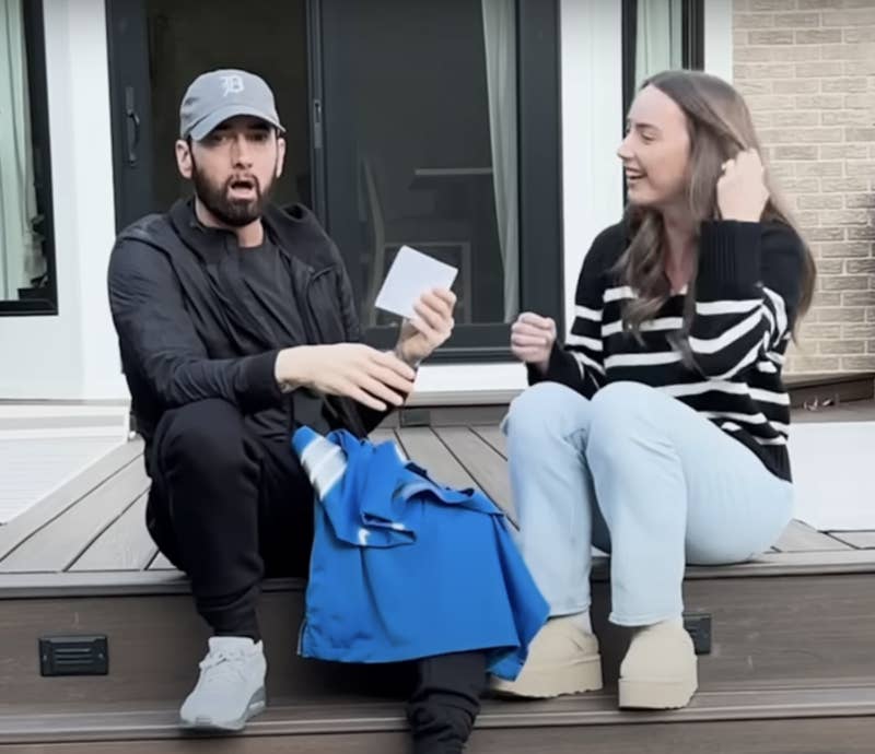 Eminem looks shocked while holding the sonograph of Hailie&#x27;s pregnancy