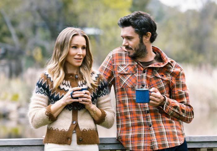 Kristen Bell and Adam Brody in cozy attire in a scene from &quot;Nobody Wants This&quot;