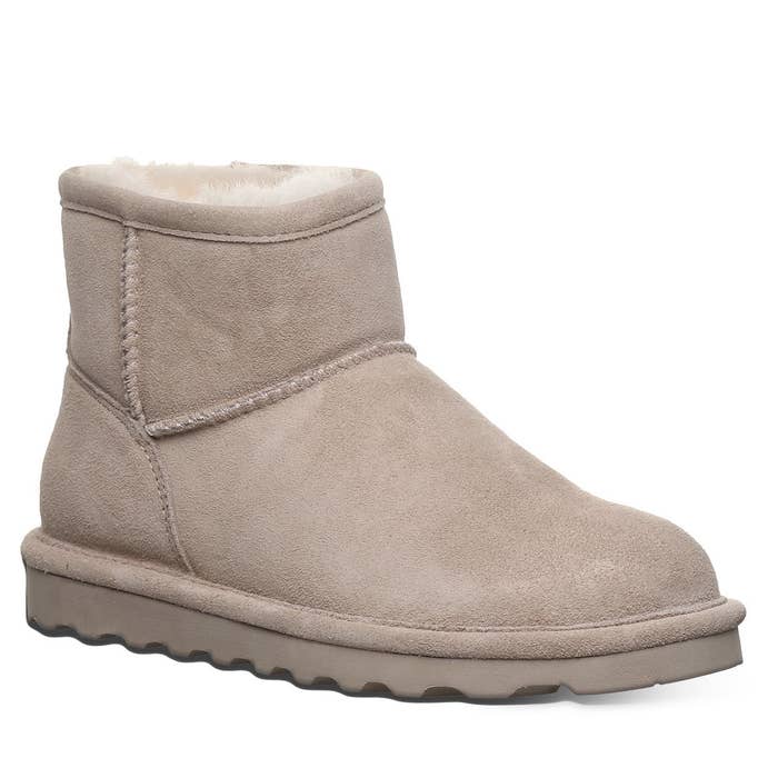 Shearling-lined suede ankle boot with treaded sole