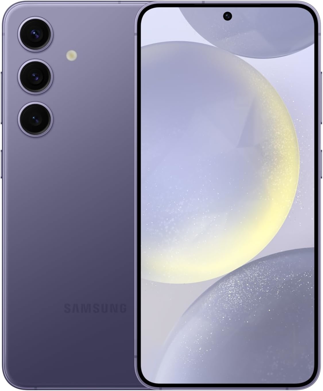 Samsung Galaxy smartphone with three rear cameras displayed