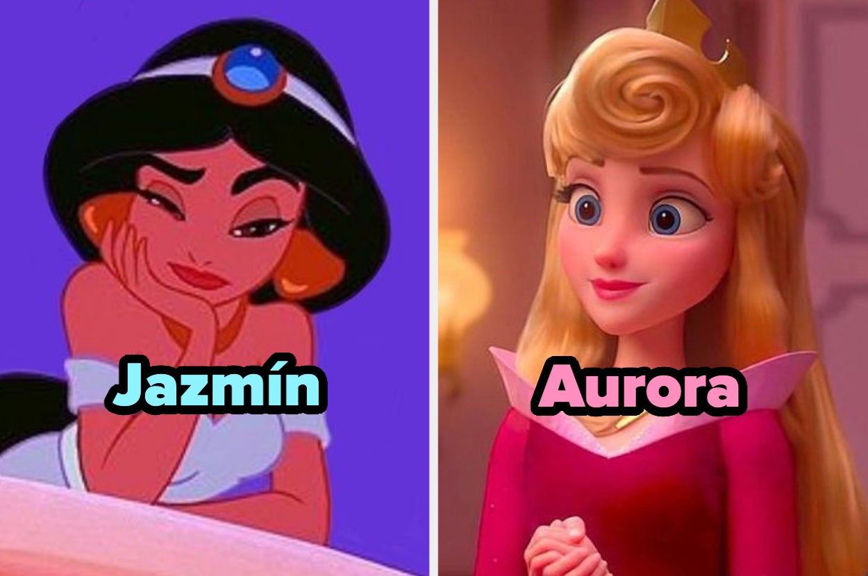 Jazmín de Aladdín y Aurora de La Bella Durmiente, personajes de Disney en una imagen dividida en dos