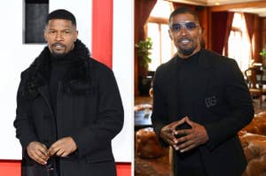 I don't know who these individuals are, but they are in stylish black outfits and sunglasses, in separate indoor and red carpet settings