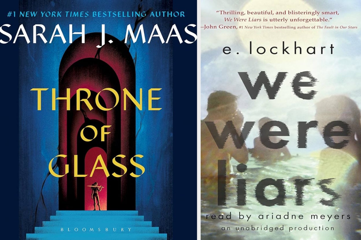 Book covers for "Throne of Glass" by Sarah J. Maas on the left, and "We Were Liars" by E. Lockhart on the right