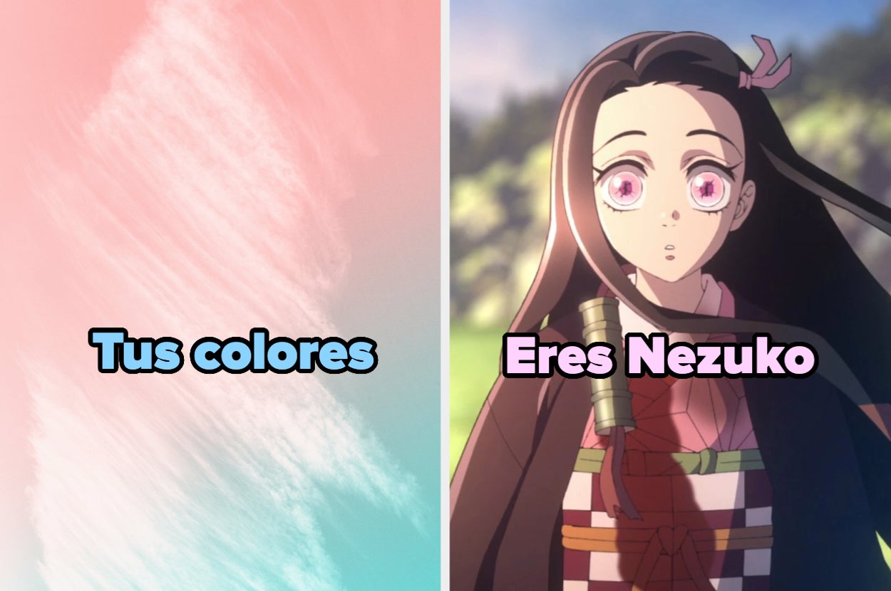 Nezuko de Demon Slayer con texto "Tus colores" y "Eres Nezuko". Fondo degradado