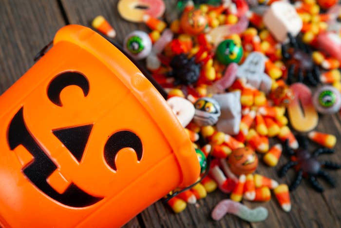 Halloween Jack-o'-Lantern with candy spilling out