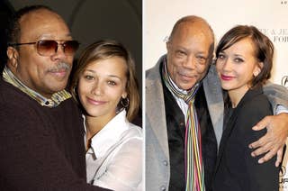 Two side-by-side photos of a man and woman. The man wears glasses; in one photo he's in a sweater, and in the other, a scarf. The woman wears a casual top