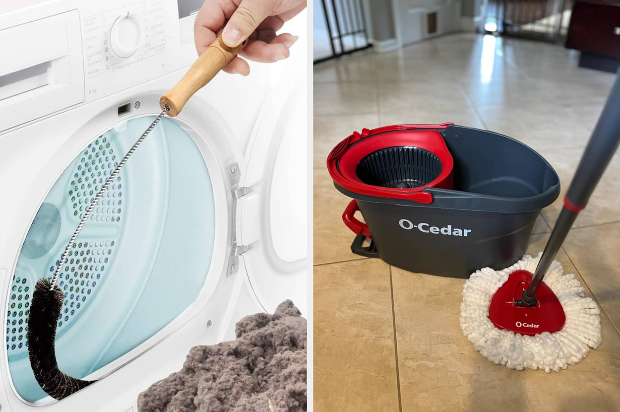 to the left: a vacuum to remove dust from the dryer, to the right: an arm and hammer odor remover