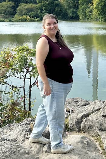 The nonfiction writer wearing the ma jeans