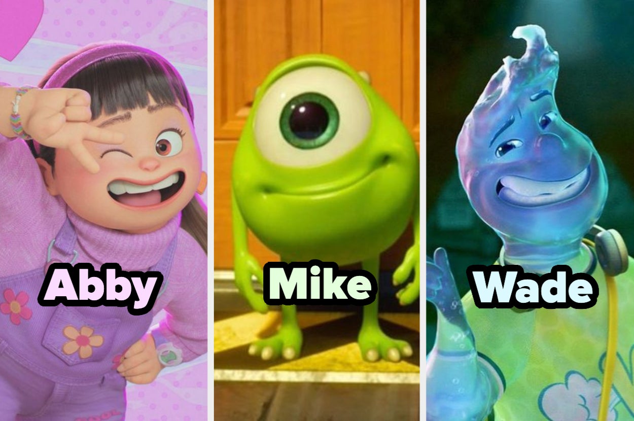 Abby, Mike y Wade, personajes animados de películas, posan en estilo alegre y distintivo