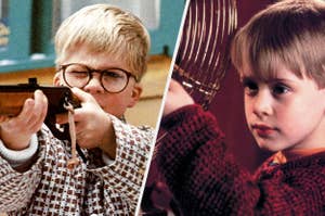 Split image of Ralphie in "A Christmas Story" and Kevin in "Home Alone."