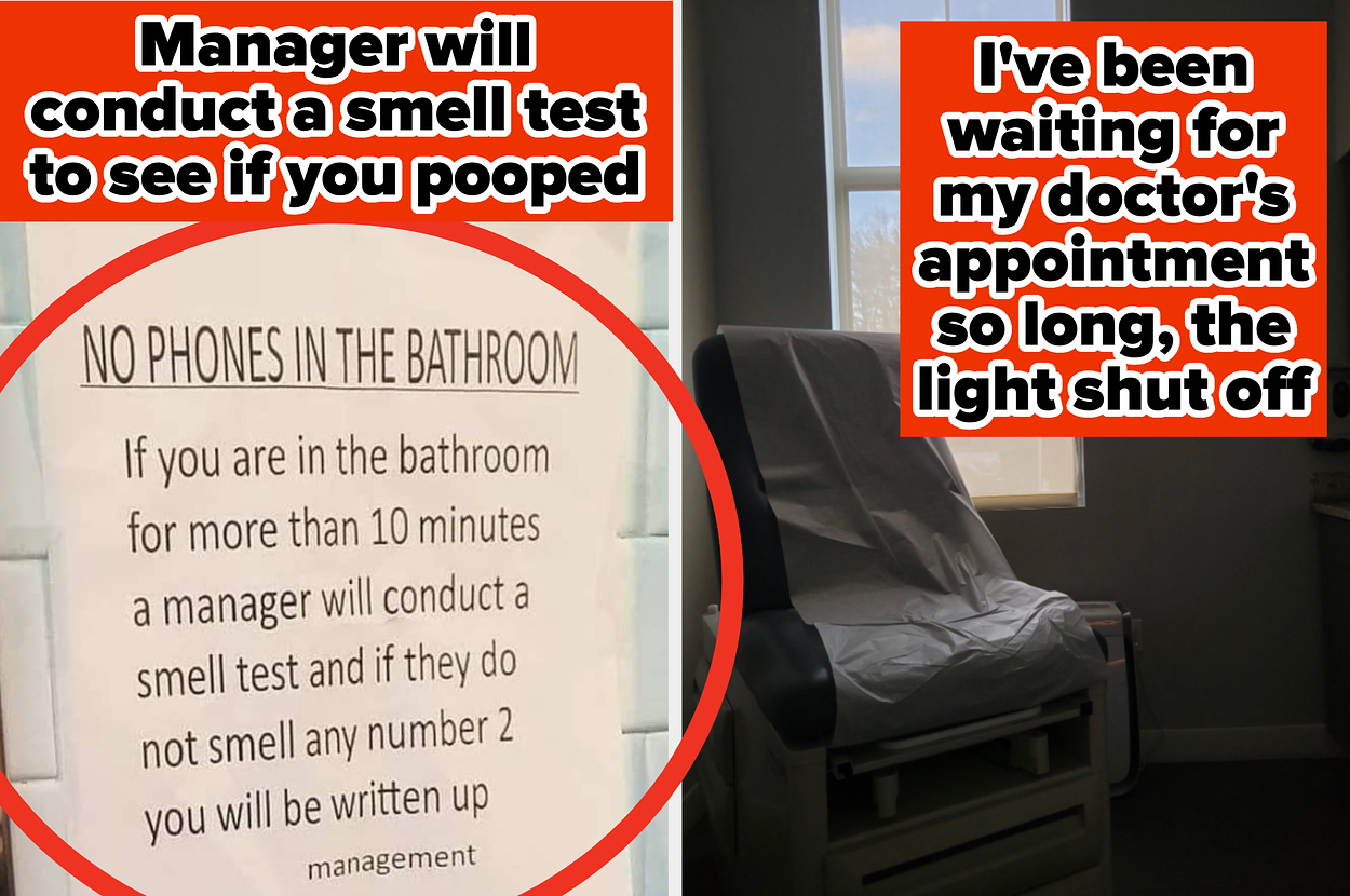 Sign warns of smell test for bathroom use; crouton bag lists serving size as one crouton