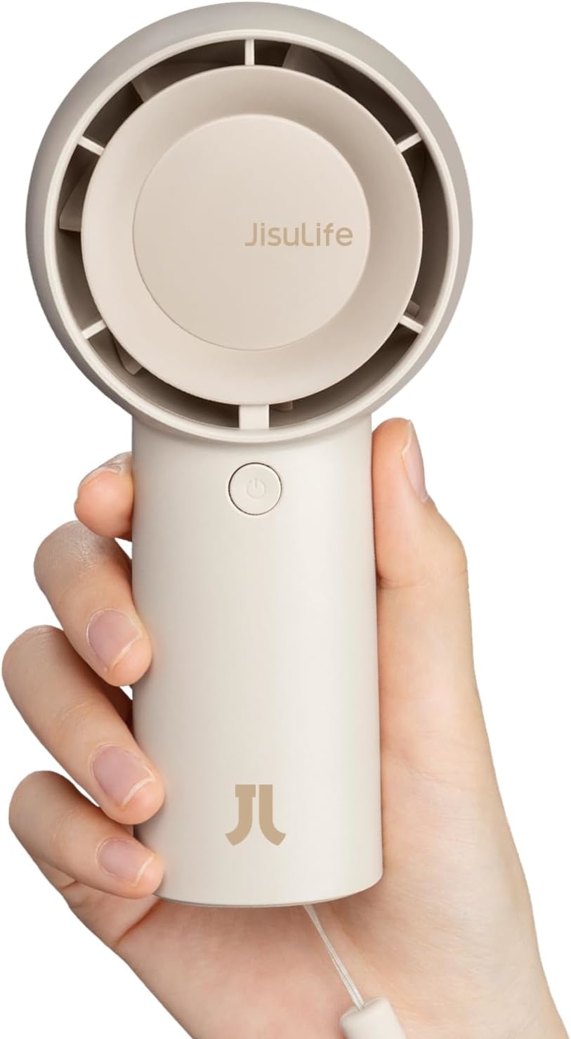 Hand holding a portable JisuLife fan, ideal for personal cooling