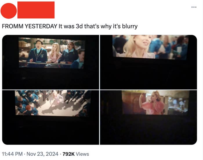 Tweet displaying blurry scenes from Wicked