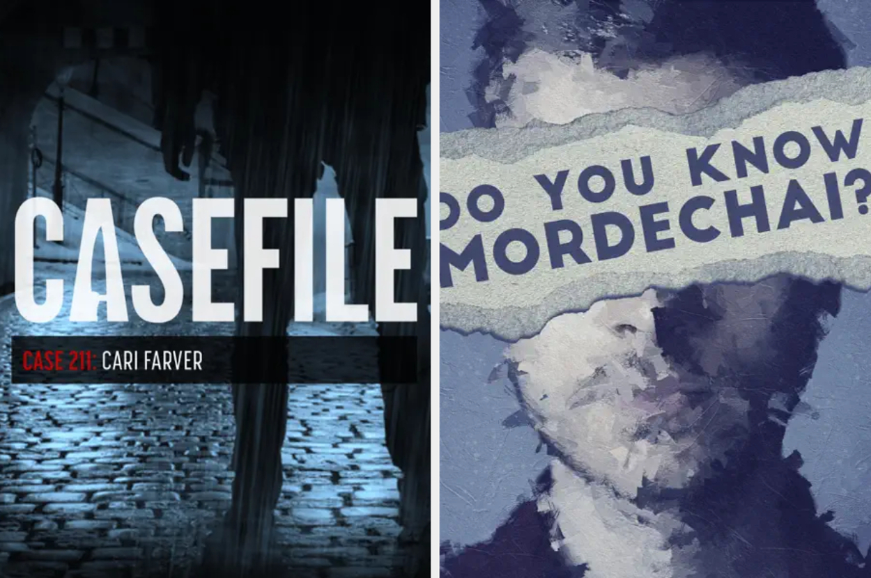 Left: Text "Casefile: Case 211, Cari Farver" on a dark scene. Right: Text "Do You Know Mordechai?" with a partially obscured face