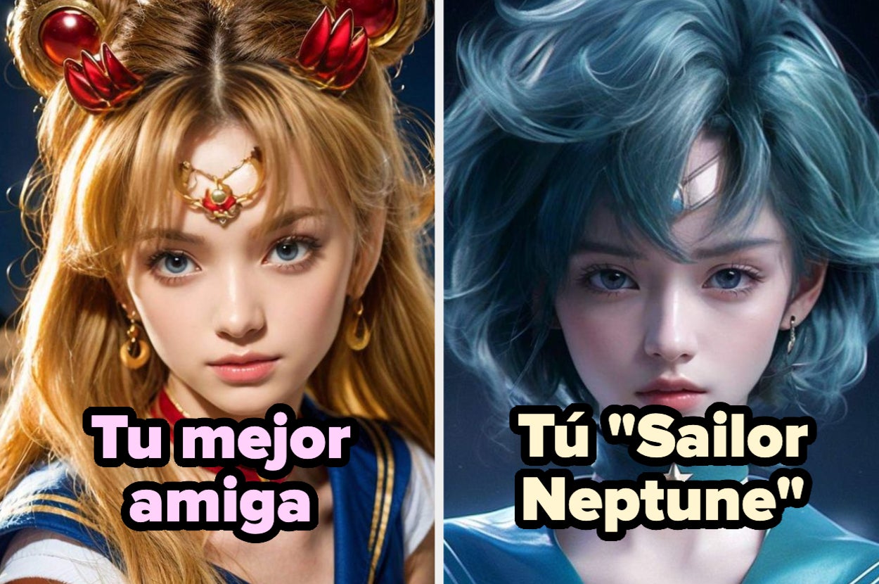 Dibujo digital de dos figuras de anime con estilos inspirados en Sailor Moon y Sailor Neptune, con texto superpuesto que dice: "Tu mejor amiga" y "Tú 'Sailor Neptune'"