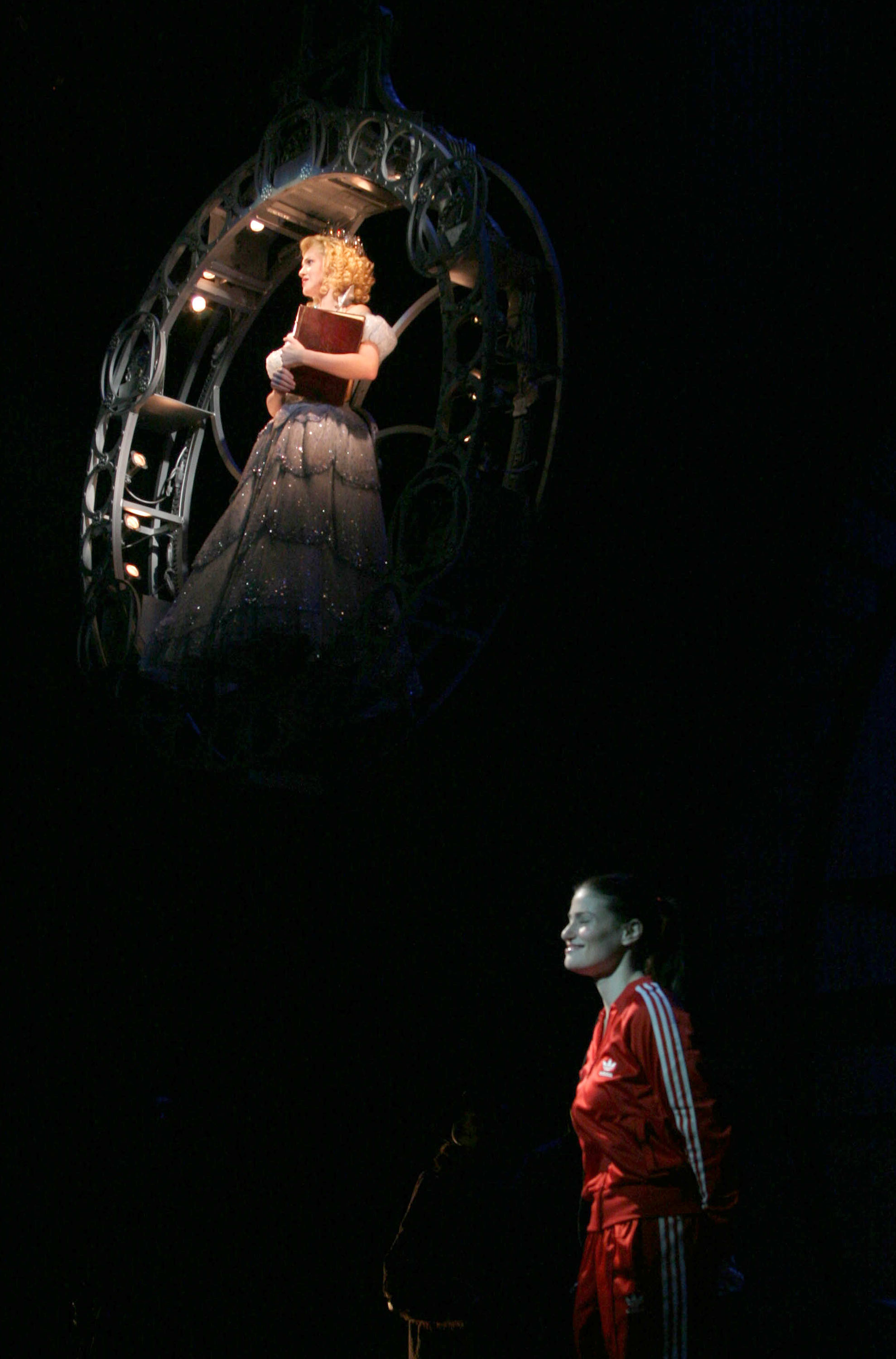 Jennifer Laura Thompson and Idina Menzel during Idina Menzel&#x27;s Final Performance In &quot;Wicked&quot; After Injury During The Show