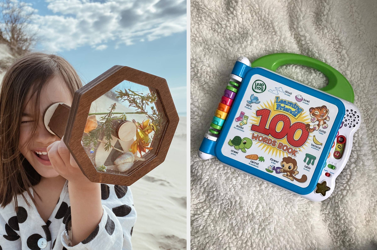 Interactive globe with illuminated map lines and a LeapFrog 100 Words Book on a soft surface, showing book cover with cartoon animals