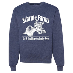 Sweatshirt with "Schrute Farms Bed &amp; Breakfast with Quality Beets" printed on it