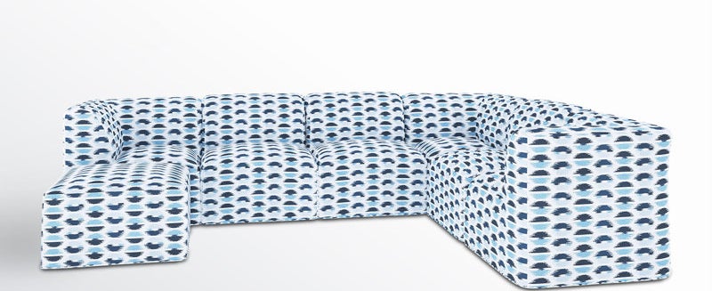 Modern sectional sofa with geometric pattern design. Featured in shopping article