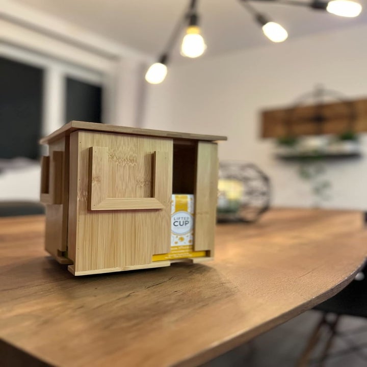 Wooden tea box on a table